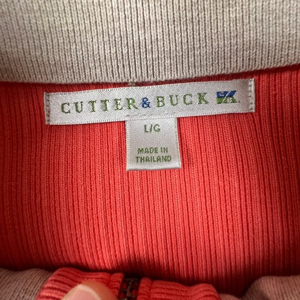 Cutter & Buck Quarter Zip Pullover Womens Large Coral Pima Cotton Ribbed Athlete